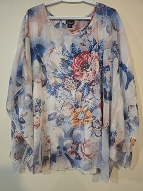 Simply Emma Sheer Floral Blouse With Attached Tank. Women's Size 3X.